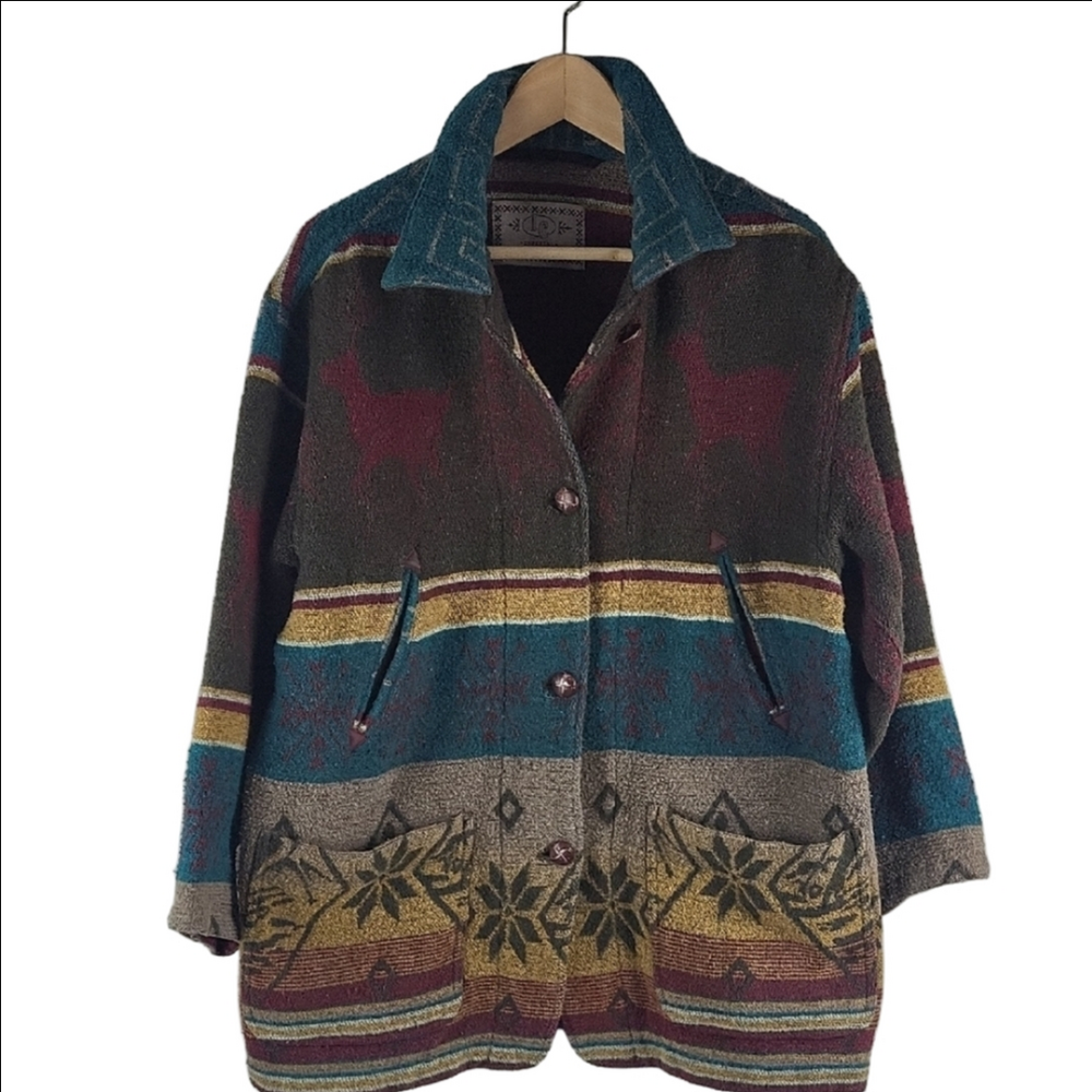 Women's Multicolor Wool Blend Jacket Southwestern Style